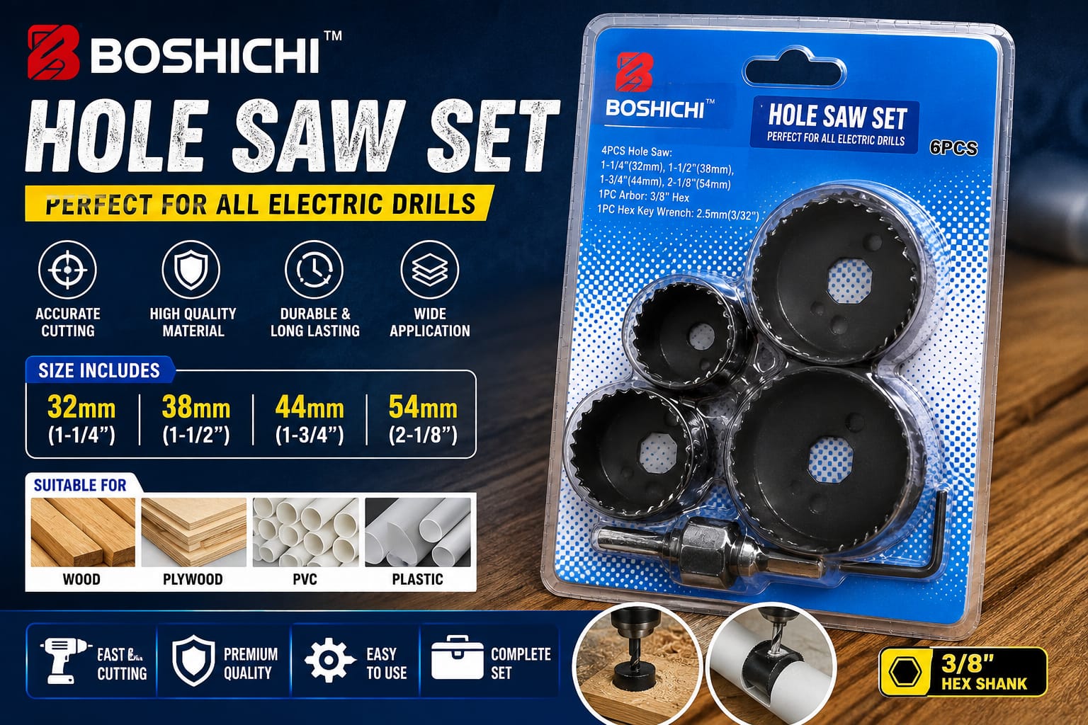 Boshichi Hole Saw Set 6-Piece